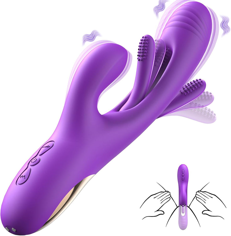 Vibrator Dildo Rabbit Sex Toys -LOVENOTE G Spot Vibrator Massager for Women Clitoral Nipple Stimulation, 3 in 1 Sex Toys with 14 Vibration & 7 Tongue Licking Flapping, Adult Product Aurieel (Purple)