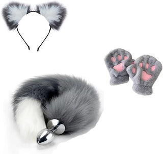 Butt Plug Fox Tail Cosplay Anal Plug Anal Butt Plug Adult Sex Toys for Beginner Women Men Couple (18" Black-1)