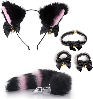 Anal Plug Butt Plug, 6Pcs/Set Sex Fox Tail Anales Plug Toys Butt Plugs with Cat Ears Headband and Necklace Metal Anal Sex Toys for Women Man Beginners Adult Couples