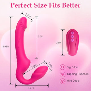 Strapless Strap-On Double-Ended Dildo with 10 Modes & Remote Control, Anti-Slip Silicone Realistic G-Spot Anal Dildo Vibrator Vibrating Butt Plug, Adult Sex Toys for Women Lesbian Couples S&M Whips