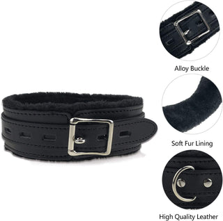 Black Leather Collars Gothic Plush Leather Collars Choker with Chain Detachable Leash Rope Small Pet Collar