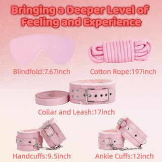 Sex Bondage Restraint Kits BDSM Toys 12 Pcs Handcuffs Ankle Cuffs Anal Plug Nipple Clamps Ball Gag Blindfold Rope Leather Restraints Set Adjustable for Adult Beginners (Pink)