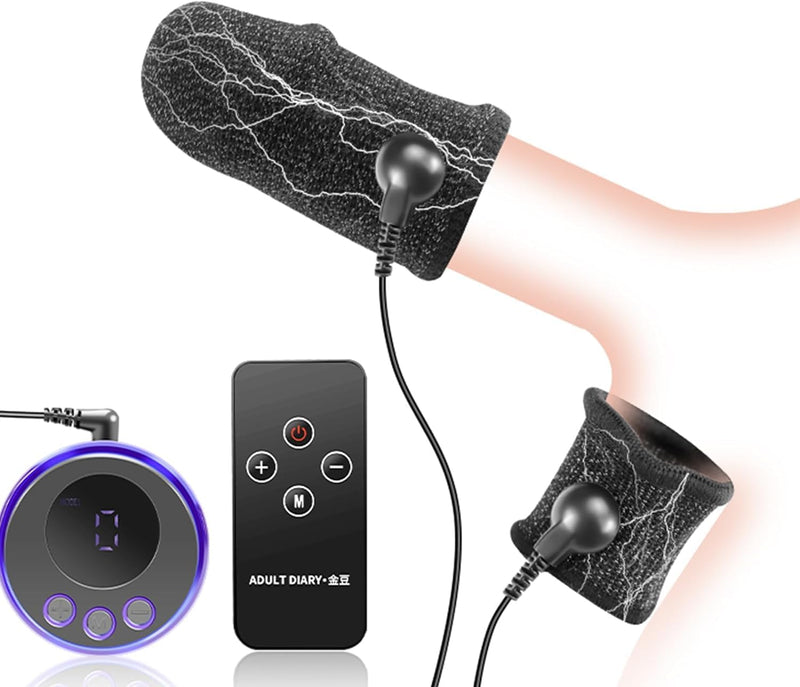 Electric Shock Male Glans Testicles Fabric E-Stim Rings, Cock Ring Electrical Stimulation Devices, Penis Band Bondage Set, 8 Modes Electric Scrotum Erotic Chastity SM Sex Toys for Men Couples