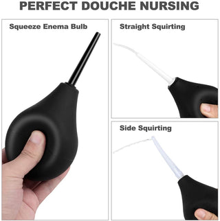 Enema Bulb Douche Enema Kit for Women & Men with 3 Nozzles (Black, 4 Piece Set)