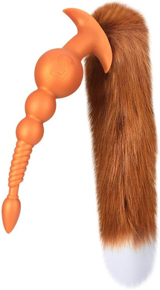 Anal Beads with Removable Foxtail Extra Long Fox Tail Anal Butt Plug Sex Toy Liquid Silicone Anal Plugs Anal Stimulator for Men Women Couples Cosplay Anal Trainer Erotic SM Sex Games (S)