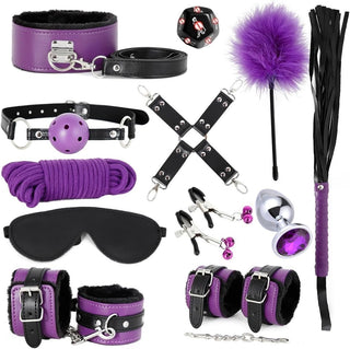 Sex Bondage Restraint Kits BDSM Toys 12 Pcs Handcuffs Ankle Cuffs Anal Plug Nipple Clamps Ball Gag Blindfold Rope Leather Restraints Set Adjustable for Adult Beginners (Pink)