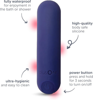 Plusone Bullet Vibrator for Women, Mini Vibrator Made of Body-Safe Silicone, Fully Waterproof, USB Rechargeable, Sex Toy Personal Massager with 10 Vibration Settings, Purple