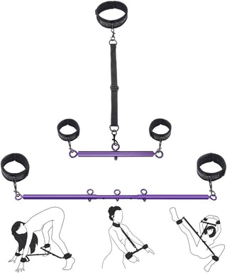 Spreader Bar Sex Toys with Wrist Ankle Neck Collar Restraint Kits Adjustable Handcuffs Collar Bondage Set BDSM for Adult Couple (Black)