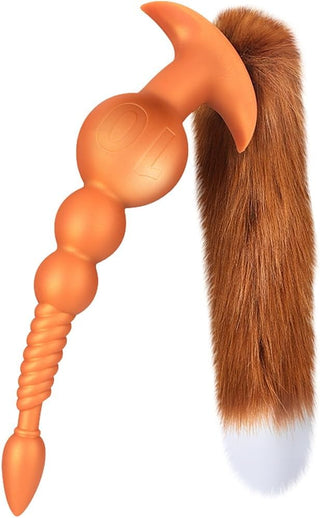 Anal Beads with Removable Foxtail Extra Long Fox Tail Anal Butt Plug Sex Toy Liquid Silicone Anal Plugs Anal Stimulator for Men Women Couples Cosplay Anal Trainer Erotic SM Sex Games (S)