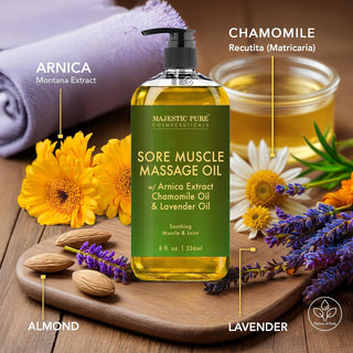 Revitalize Your Sore Muscles with Arnica Massage Oil - Relaxing Blend of Lavender & Chamomile - Perfect for All Skin Types - 8 Fl Oz