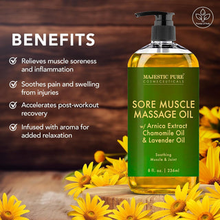 Revitalize Your Sore Muscles with Arnica Massage Oil - Relaxing Blend of Lavender & Chamomile - Perfect for All Skin Types - 8 Fl Oz