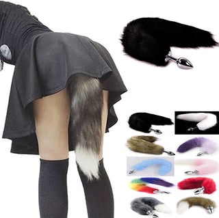 Butt Plug Fox Tail Cosplay Anal Plug Anal Butt Plug Adult Sex Toys for Beginner Women Men Couple (18" Black-1)
