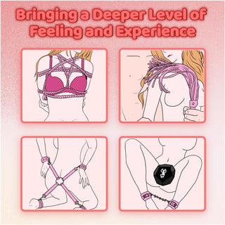 Sex Bondage Restraint Kits BDSM Toys 12 Pcs Handcuffs Ankle Cuffs Anal Plug Nipple Clamps Ball Gag Blindfold Rope Leather Restraints Set Adjustable for Adult Beginners (Pink)