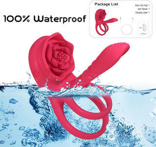 Vibrating Cock Ring Penis Sleeve with Rose Clitoral Stimulator, Penis Ring Vibrator Couples Adult Sex Toys for Men Women, Male Female Couple Sex Toy with G Spot Clitoris Vibrator
