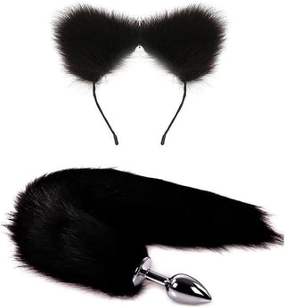 Butt Plug Fox Tail Cosplay Anal Plug Anal Butt Plug Adult Sex Toys for Beginner Women Men Couple (18" Black-1)