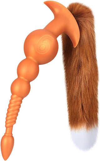 Anal Beads with Removable Foxtail Extra Long Fox Tail Anal Butt Plug Sex Toy Liquid Silicone Anal Plugs Anal Stimulator for Men Women Couples Cosplay Anal Trainer Erotic SM Sex Games (S)