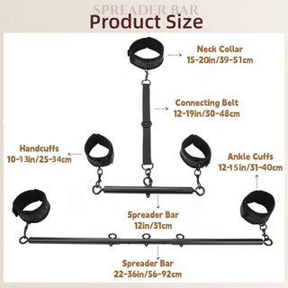 Spreader Bar Sex Toys with Wrist Ankle Neck Collar Restraint Kits Adjustable Handcuffs Collar Bondage Set BDSM for Adult Couple (Black)