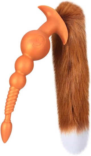 Anal Beads with Removable Foxtail Extra Long Fox Tail Anal Butt Plug Sex Toy Liquid Silicone Anal Plugs Anal Stimulator for Men Women Couples Cosplay Anal Trainer Erotic SM Sex Games (S)
