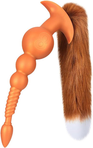 Anal Beads with Removable Foxtail Extra Long Fox Tail Anal Butt Plug Sex Toy Liquid Silicone Anal Plugs Anal Stimulator for Men Women Couples Cosplay Anal Trainer Erotic SM Sex Games (S)