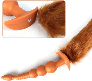 Anal Beads with Removable Foxtail Extra Long Fox Tail Anal Butt Plug Sex Toy Liquid Silicone Anal Plugs Anal Stimulator for Men Women Couples Cosplay Anal Trainer Erotic SM Sex Games (S)