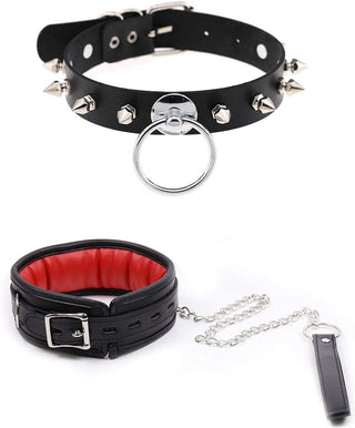 Black Leather Collars Gothic Plush Leather Collars Choker with Chain Detachable Leash Rope Small Pet Collar