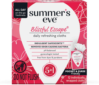 Summer'S Eve Ultimate Odor Protection Daily Feminine Wipes, Gentle Ph-Balanced Formula with Boric Acid Cleanses & Removes Vaginal Odor, Individually Wrapped Body Wipes, 12 Count