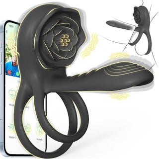 Vibrating Cock Ring Penis Sleeve with Rose Clitoral Stimulator, Penis Ring Vibrator Couples Adult Sex Toys for Men Women, Male Female Couple Sex Toy with G Spot Clitoris Vibrator