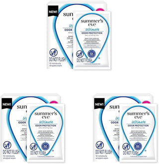 Summer'S Eve Ultimate Odor Protection Daily Feminine Wipes, Gentle Ph-Balanced Formula with Boric Acid Cleanses & Removes Vaginal Odor, Individually Wrapped Body Wipes, 12 Count