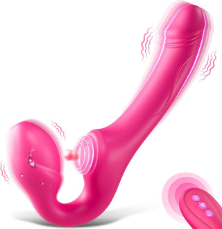 Strapless Strap-On Double-Ended Dildo with 10 Modes & Remote Control, Anti-Slip Silicone Realistic G-Spot Anal Dildo Vibrator Vibrating Butt Plug, Adult Sex Toys for Women Lesbian Couples S&M Whips
