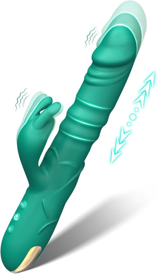 Thrusting Rabbit Vibrator, G Spot Clitoral Vibrator Waterproof & Rechargeable Realistic Silicone Dildo Vibrator with 3 Thrusting & 10 Vibrating Modes, Rose Sex Toys for Women