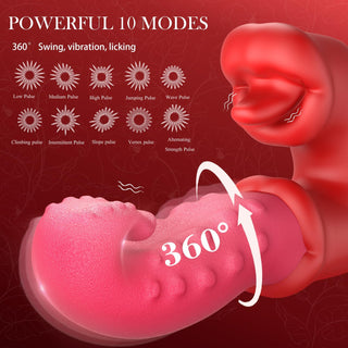 Swing Thrusting G-Spot Vibrator Sex Toy with Clitoral Stimulator – 10 Licking & Vibration & Swing Modes, Octopus-Inspired Female Tongue Vibrators Clit Sucker Dildo, Rose Sex Toys Tongue Toy for Women