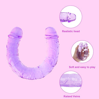11.8 * 1.37 Inches Double Dildo Crystal Jelly Realistic Anal Long Dildo Penis Soft and Flexible with Veins and Glans Adult Sex Toys for Women/Men/Lesbian Purple