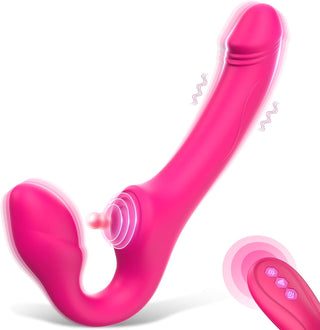 Strapless Strap-On Double-Ended Dildo with 10 Modes & Remote Control, Anti-Slip Silicone Realistic G-Spot Anal Dildo Vibrator Vibrating Butt Plug, Adult Sex Toys for Women Lesbian Couples S&M Whips