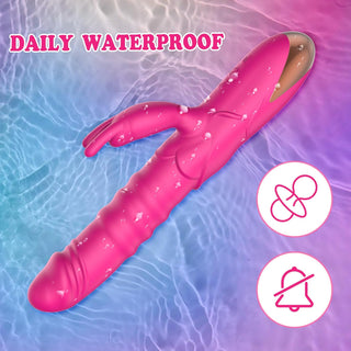 Thrusting Rabbit Vibrator, G Spot Clitoral Vibrator Waterproof & Rechargeable Realistic Silicone Dildo Vibrator with 3 Thrusting & 10 Vibrating Modes, Rose Sex Toys for Women