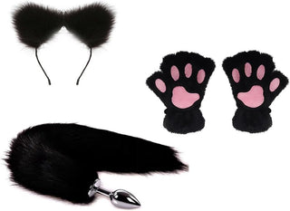 Butt Plug Fox Tail Cosplay Anal Plug Anal Butt Plug Adult Sex Toys for Beginner Women Men Couple (18" Black-1)