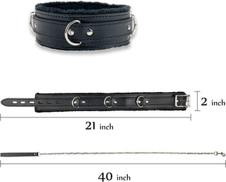 Black Leather Collars Gothic Plush Leather Collars Choker with Chain Detachable Leash Rope Small Pet Collar