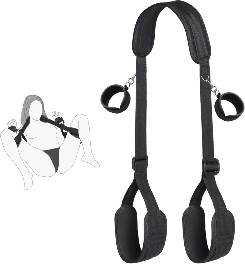 Sex Bondage BDSM Kit, Bed Restraints Set with Handcuffs Neck to Thigh/Ankle, Adjustable Leg Straps&Handcuffs for SM Adult Couples Game Play, Sex Toy for Women Beginner Leg Straps Tie Set Rope