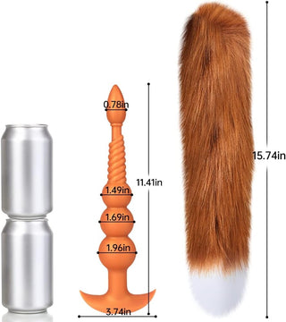 Anal Beads with Removable Foxtail Extra Long Fox Tail Anal Butt Plug Sex Toy Liquid Silicone Anal Plugs Anal Stimulator for Men Women Couples Cosplay Anal Trainer Erotic SM Sex Games (S)