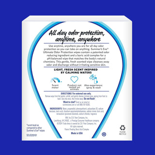 Summer'S Eve Ultimate Odor Protection Daily Feminine Wipes, Gentle Ph-Balanced Formula with Boric Acid Cleanses & Removes Vaginal Odor, Individually Wrapped Body Wipes, 12 Count