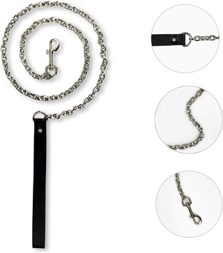 Black Leather Collars Gothic Plush Leather Collars Choker with Chain Detachable Leash Rope Small Pet Collar