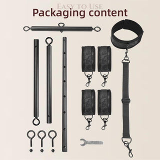 Spreader Bar Sex Toys with Wrist Ankle Neck Collar Restraint Kits Adjustable Handcuffs Collar Bondage Set BDSM for Adult Couple (Black)