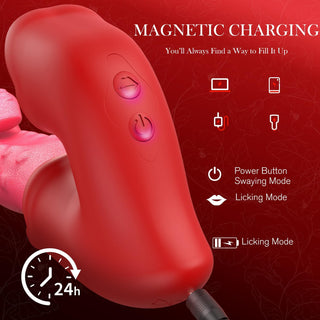 Swing Thrusting G-Spot Vibrator Sex Toy with Clitoral Stimulator – 10 Licking & Vibration & Swing Modes, Octopus-Inspired Female Tongue Vibrators Clit Sucker Dildo, Rose Sex Toys Tongue Toy for Women