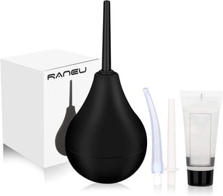 Enema Bulb Douche Enema Kit for Women & Men with 3 Nozzles (Black, 4 Piece Set)