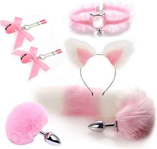Anal Plug Butt Plug, 6Pcs/Set Sex Fox Tail Anales Plug Toys Butt Plugs with Cat Ears Headband and Necklace Metal Anal Sex Toys for Women Man Beginners Adult Couples