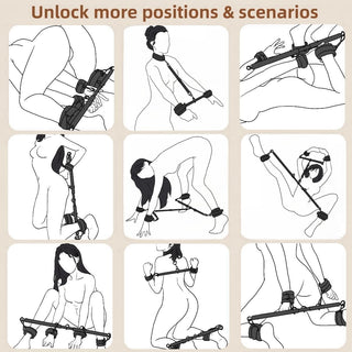 Spreader Bar Sex Toys with Wrist Ankle Neck Collar Restraint Kits Adjustable Handcuffs Collar Bondage Set BDSM for Adult Couple (Black)