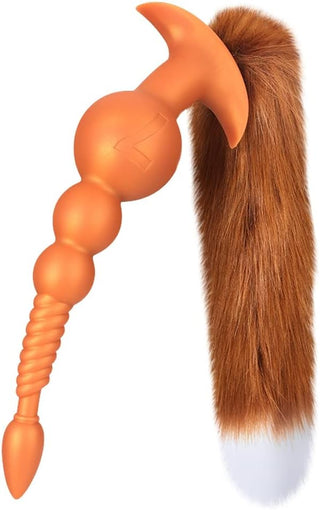 Anal Beads with Removable Foxtail Extra Long Fox Tail Anal Butt Plug Sex Toy Liquid Silicone Anal Plugs Anal Stimulator for Men Women Couples Cosplay Anal Trainer Erotic SM Sex Games (S)